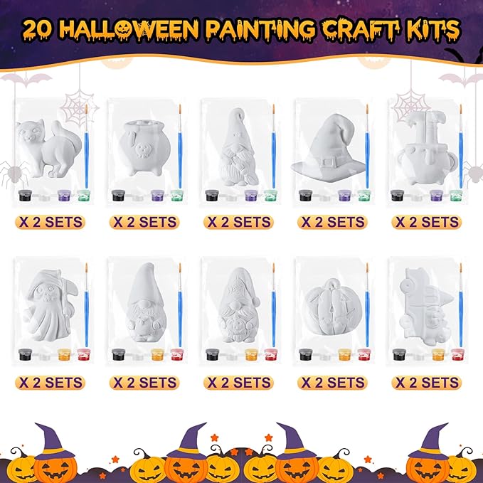 Simgoing 20 Set Dinosaur Unicorn Mermaid Donut Jungle Animal DIY Painting Kit Pumpkin Snowman Ceramic Paint Your Own Figurines Unpainted Plaster Craft for Party Favor(Pumpkin)