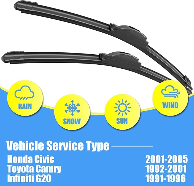 Gavimnal® 21"+19" Silicone Wiper Blades Replacement For Honda Civic 2001-2005/Toyota Camry 1992-2001/Infiniti G20 1991-1996,All-Season Front Windshield Wiper Blades(Set of 2)