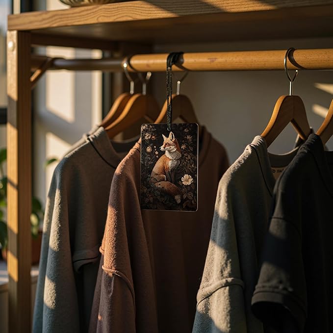 Vintage Dark Floral Fox Car Air Freshener 4 Pcs, Dark Cottagecore Mystical Enchanted Forest Fox Hanging Air Freshener for Cars Closet Drawer Books, Retro Car Accessories for Women