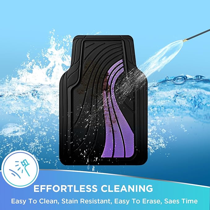 Road Comforts Car Floor Mats Full Set – Front & Rear Car Floor Mats with Aluminum Design, Anti-Slip Backing, All-Weather Protection, Trim-to-Fit Car Mats for Most Sedans, SUVs & Vans - Lighet Purple