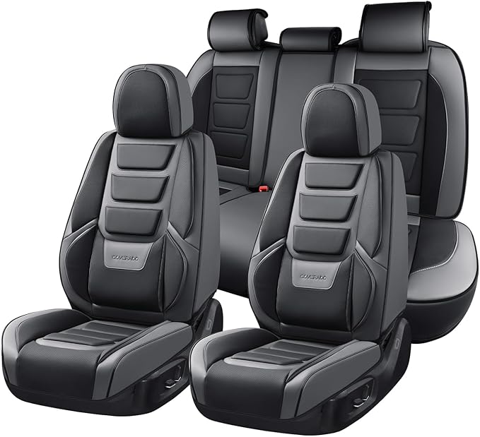 Coverado Car Seat Covers Full Set, Seat Covers for Cars, Front Seat Covers and Back Seat Cover Waterproof Leather Automotive Seat Cover Universal Car Interior Protectors Cushion for Most Cars
