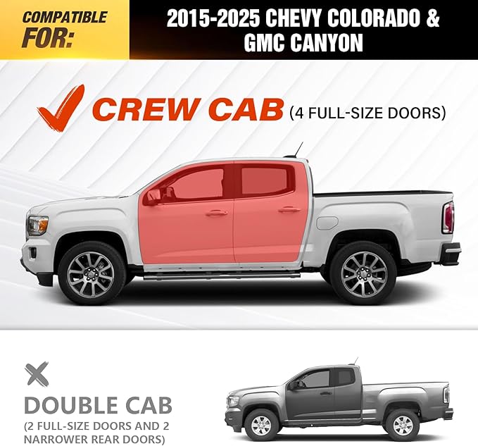 Running Boards Side Steps Compatible for 2015-2025 Chevy Colorado & GMC Canyon Crew Cab (4 Full Size Doors), Two Stairs Design Bolt-on Side Rails Step Nerf Bar (Black Powder Coated-Star Logo)