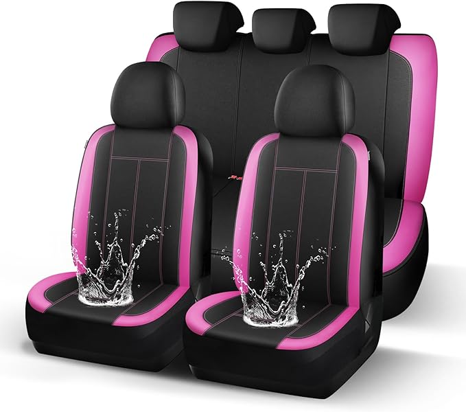 Seat Covers Neoprene Waterproof, Premium Cloth Car seat Covers Full Set, Composite EVA, Airbag Compatible, Universal Fit Automotive Seat Covers for Most Cars,Trucks,SUVs((Black Pink 816)