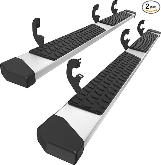 6 Inches Double & Extd Cab Running Boards Side Steps Compatible with 2019-2025 Chevy Silverado/GMC Sierra 1500 (Excl 19 Ld/Lt, 2020-2025 2500HD 3500HD, Silver Textured Aluminum Nerf Bars