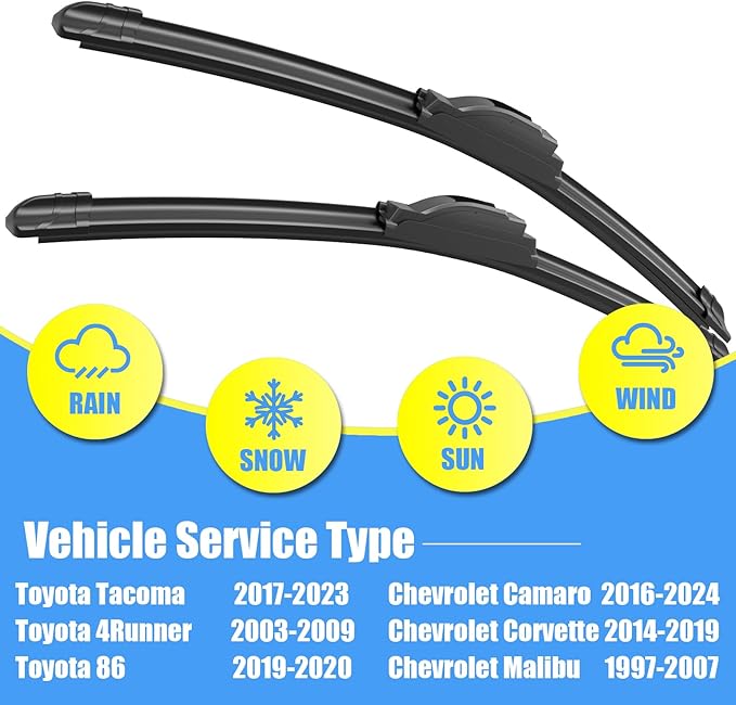 Gavimnal® 22"+20" Silicone Wiper Blades Replacement For Toyota Tacoma 2017-2023 4Runner 2003-2009 /Chevrolet Camaro 2016-2024 Corvette 2014-2019,All-Season Front Windshield Wiper Blades(Set of 2)