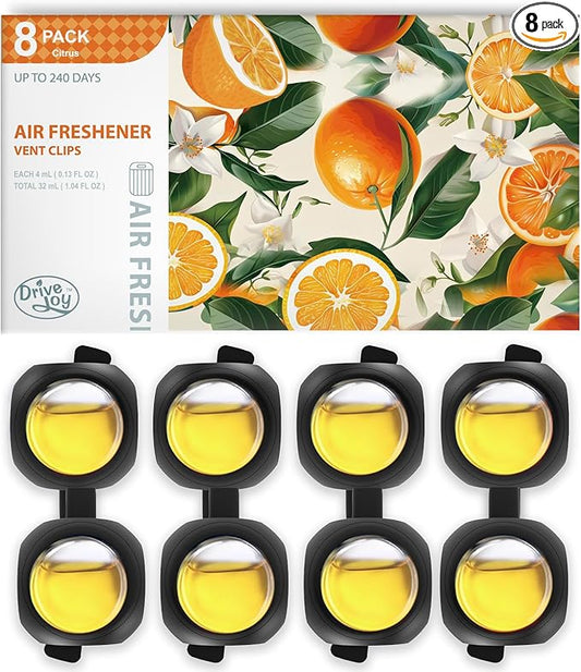 Car Air Freshener Vent Clips, 8 Pack, Provides Long-Lasting Scent, Up to 240 Days, Odor Eliminator (Citrus)