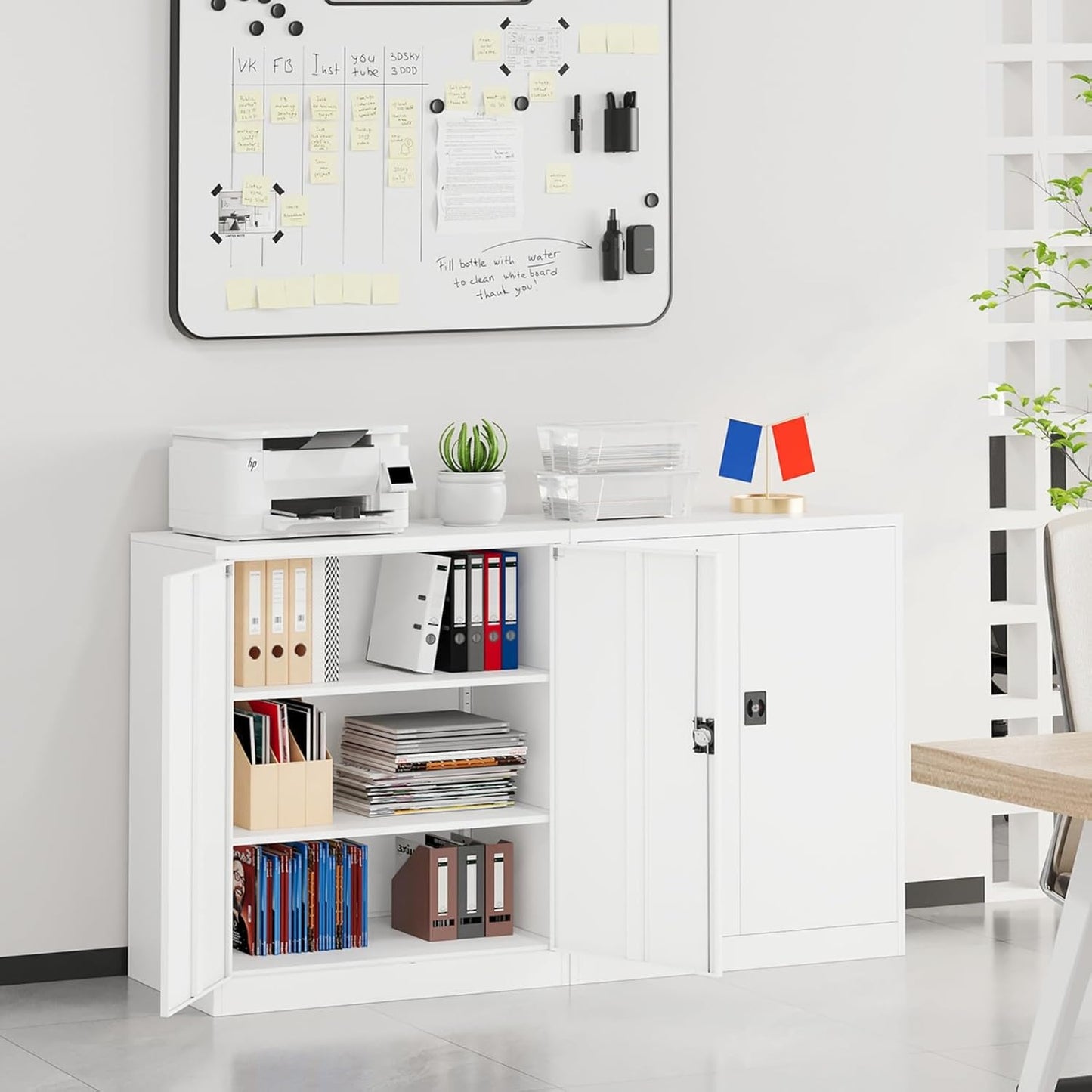 SISESOL Small Metal Cabinet with Shelves,36 inch Garage Storage Cabinet with Lock,White Metal Storage Cabinets with Locking Doors,Lockable Office File Cabinets for Home,Office,Shop,Garage