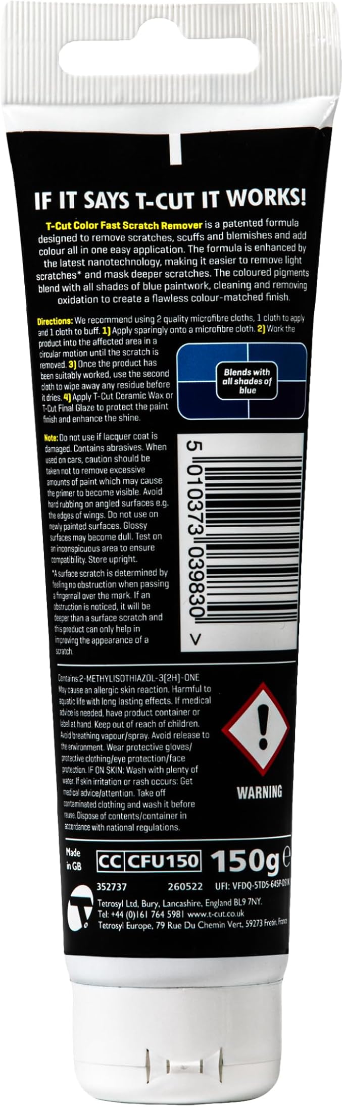 T-Cut Blue Scratch Remover, Color Fast Paintwork Restorer Car Polish, 5.3 Oz