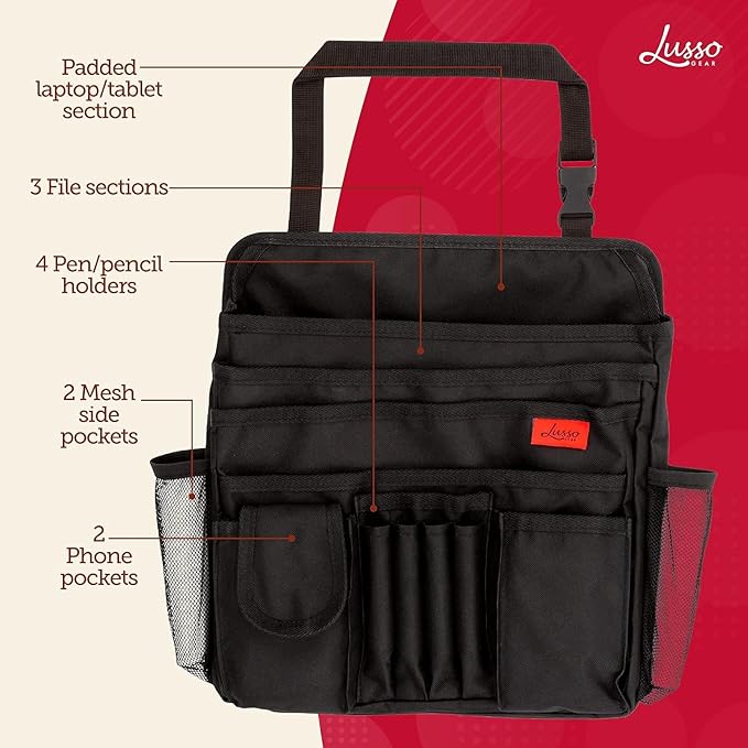 Lusso Gear Car Organizer for Front Seat or Car Seat, Ultra-Durable, One-Size-Fits-All Car Storage Organizers, Keeps Supplies Secure & Upright, Premium Car Seat Organizer for Kids & Adults (Gray)