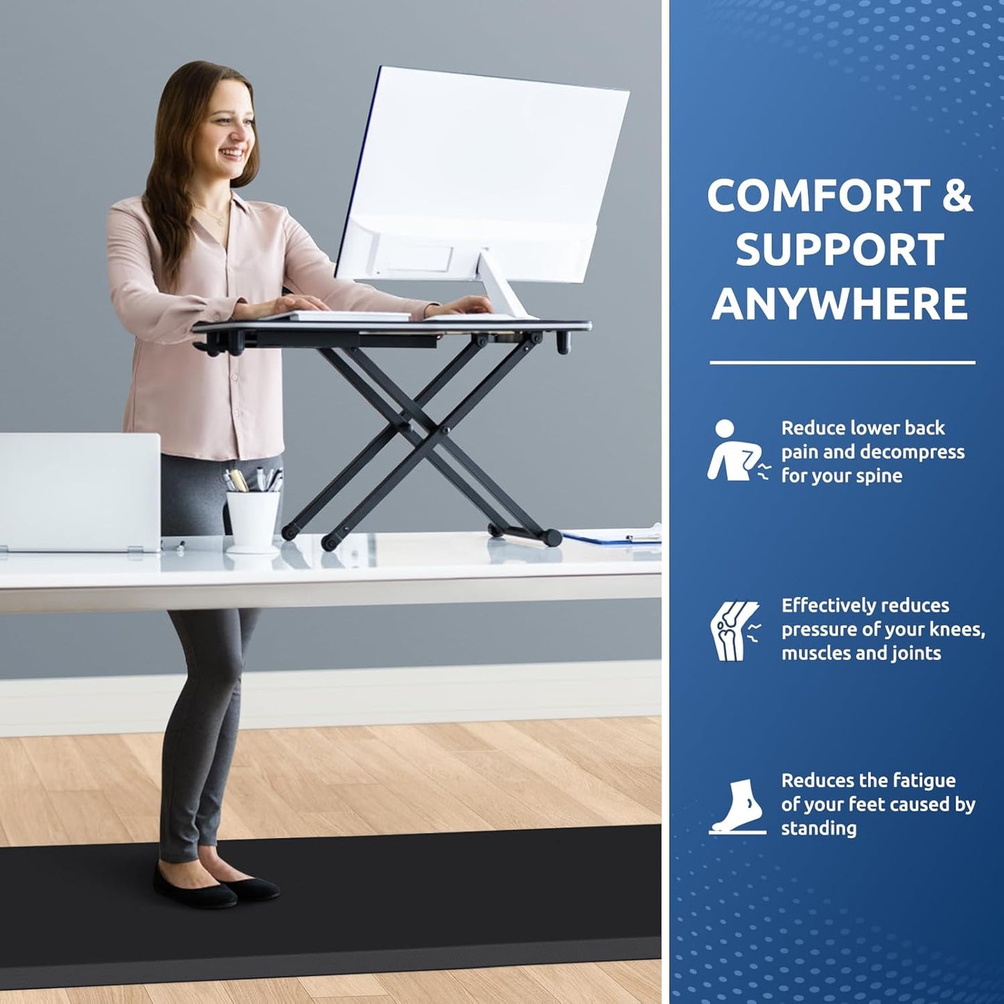 KitchenClouds Kitchen Mat Cushioned Anti Fatigue Rug 22"x72" Waterproof, Non Slip, Standing and Comfort Desk/Floor Mats for House Sink Office (Black,0.8inch)