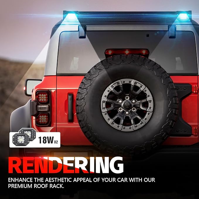 Bronco Half Short Roof Rack Rear Cargo Basket with 2 Led Light Bar Compatible for 2021 2022 2023 2024 2025 Ford Bronco Hardtop 4-Door (Excluding Sport), Rooftop Storage Carrier Luggage Rack