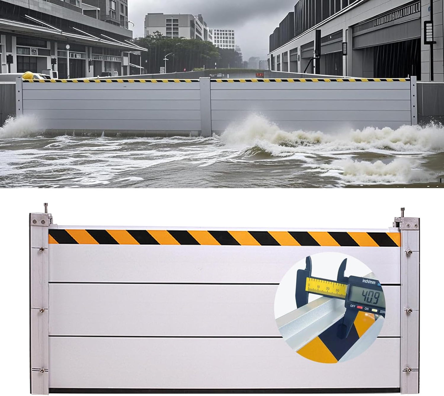 Reusable Heavy Duty Aluminum Flood Barriers for Home Exterior, Flood Protection Barriers Water Barrier Door Quick Detachable Garage Doors Detachable Mobile Rain Water Baffle ( H 23.6 inch L 2.5FT)