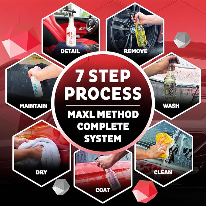 MAXL® Method Complete 9 Premium Auto Detailing Solution Bundle - All-in-One Car Detailing Kit for Deep Clean, Paint Protection, Instant Gloss, Spot-Free Drying, and Easy Rinse-Off Application