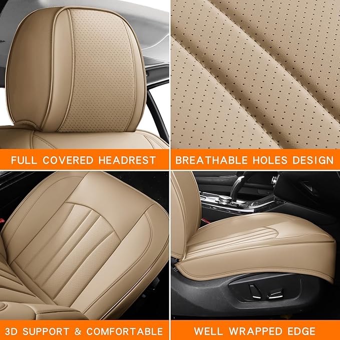 Car Seat Covers,Car Seat Protector Waterproof,Seat Covers Full Set, Car Seat Protectors,Automotive Seat Covers Fit for Most Cars Beige