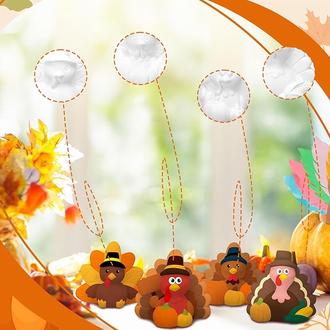 Eersida 6 Sets Thanksgiving Turkey Ceramics to Paint Ready to Paint Your Own Ceramic Turkey Statues DIY Unpainted Ceramics Paintable Thanksgiving Figurines Kit Crafts with Brush Palette
