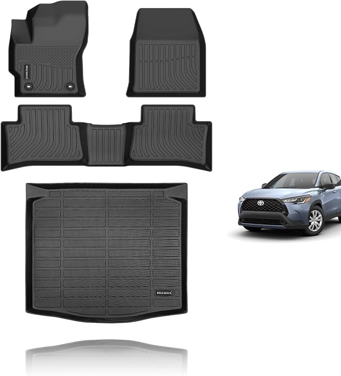KELCSEECS Floor Mats & Cargo Liner for 2026 2025 2024 2023 2022 Corolla Cross(Fit Hybrid & Gas) FWD All Weather Car Mats Cargo Mat Trunk Mat Corolla Cross Floor Mats Trunk Liner Accessories