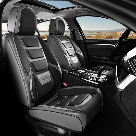 Coverado Car Seat Covers, Front Covers for Cars, Car Seat Cover Front Seats, Automotive Seat Cover, Waterproof, Leather Car Seat Cushion, Universal Interior Covers Seat Protectors for Most Cars Gray