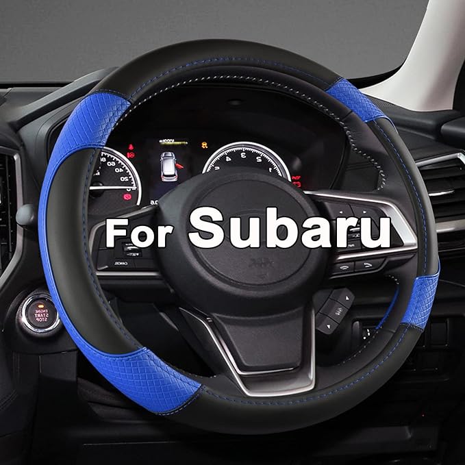 GIANT PANDA Customized Auto Steering Wheel Cover for Subaru Forester, Car Steering Wheel Cover for Subaru Outback and Crosstrek - Black+Blue