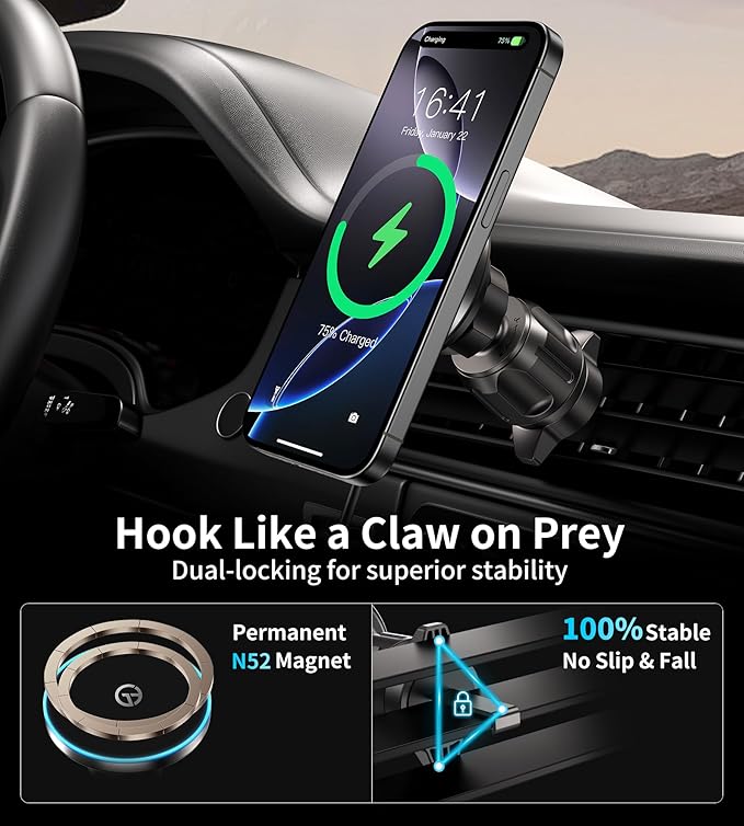 for Mag-Safe Car Mount Charger Dash Vent Windshield Wireless Car Charger with LED Light, Strong Magnetic Phone Holder for Car for iPhone 17 16 15 14 13 12 Series(Cyan)