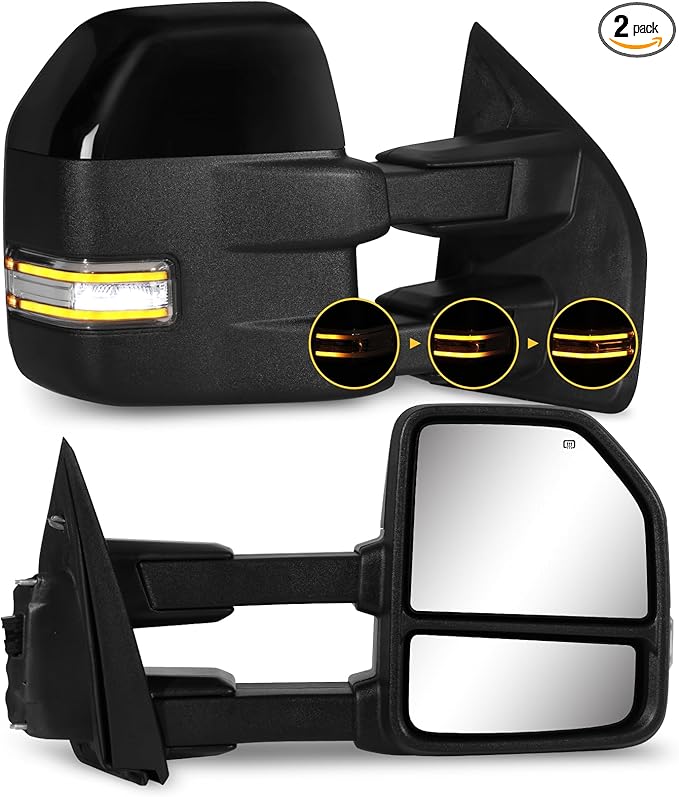 Towing Mirrors for 2015-2020 F150 Ford Tow Mirrors with Turn Signal & Running Light Heated Power Glass Temp Sensor Pair Set, Painted Black