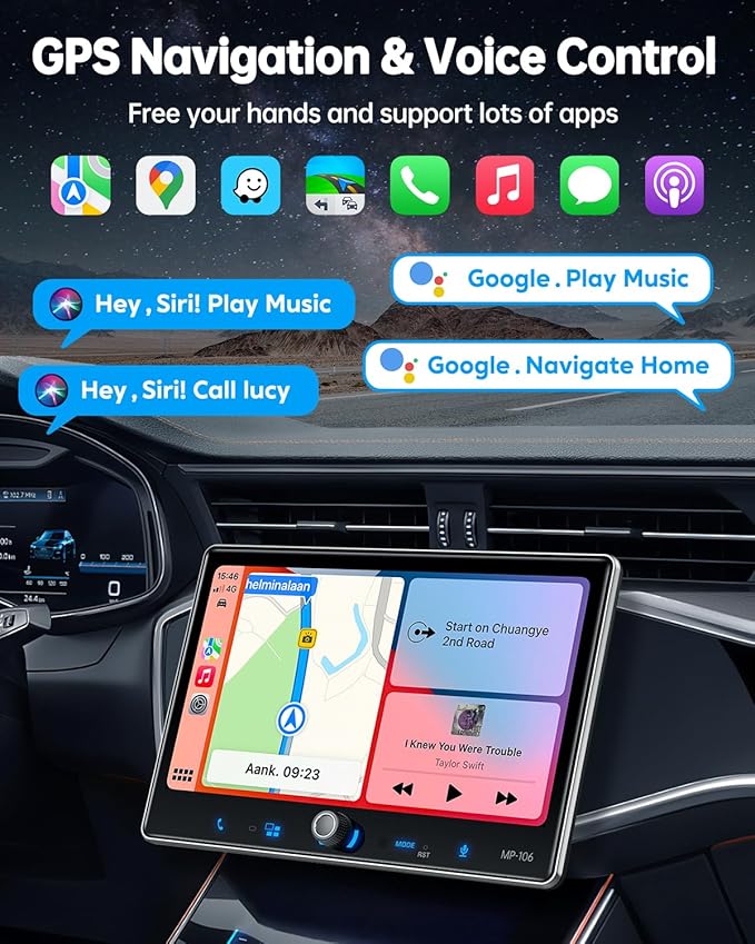 PLZ Single Din Car Stereo Wireless Apple Carplay Android Auto Radio, 10.1" Car Play Touch Screen, Bluetooth 5.3 Car Audio Receiver, 4.2 Channel 240W, Subwoofers, Backup Camera, Navigation, FM/AM, SWC