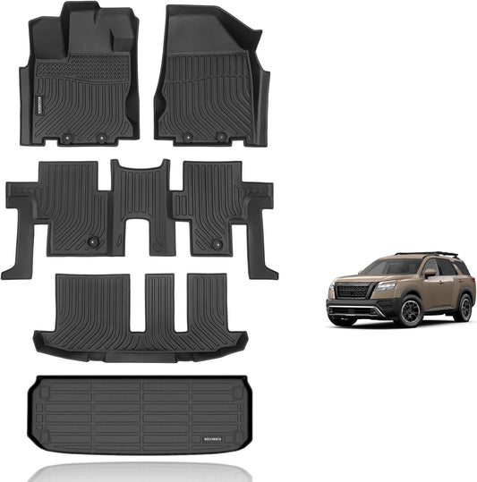 KELCSEECS® Floor Mats & Cargo Liner Custom for Nissan Pathfinder 2013-2020 7 Seat Waterproof Mats All Weather Mats Guard Automotive Liners Front& Rear& 3rd Row Full Set Pathfinder Accessories Black