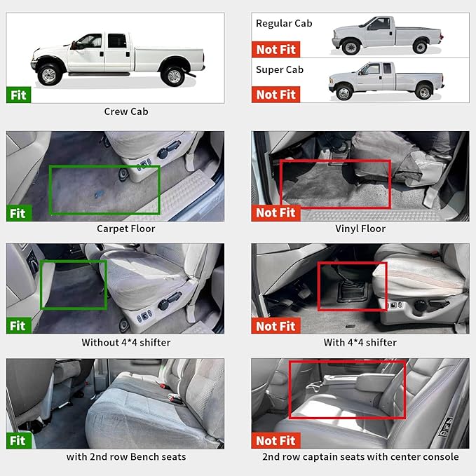 LASFIT Floor Mats for Ford F250 F350 1999-2007 Super Duty Crew Cab Carpet Floor Super Duty All Weather Full Cover Protector TPE Car Floor Liner, 1st & 2nd Row, 3pcs Black