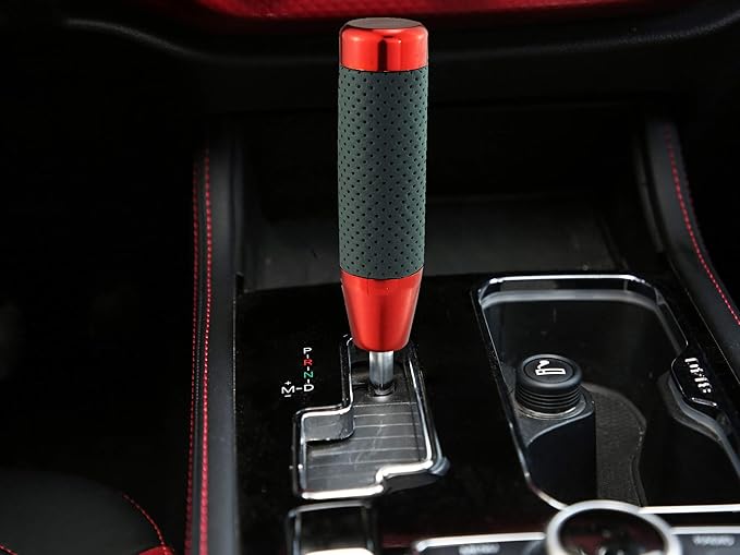 Abfer Weighted Shift Knob Leather Car Gear Stick Shifter Handle Adapter Short Shifting Lever Knobs for Most Vehicle Trucks, Red
