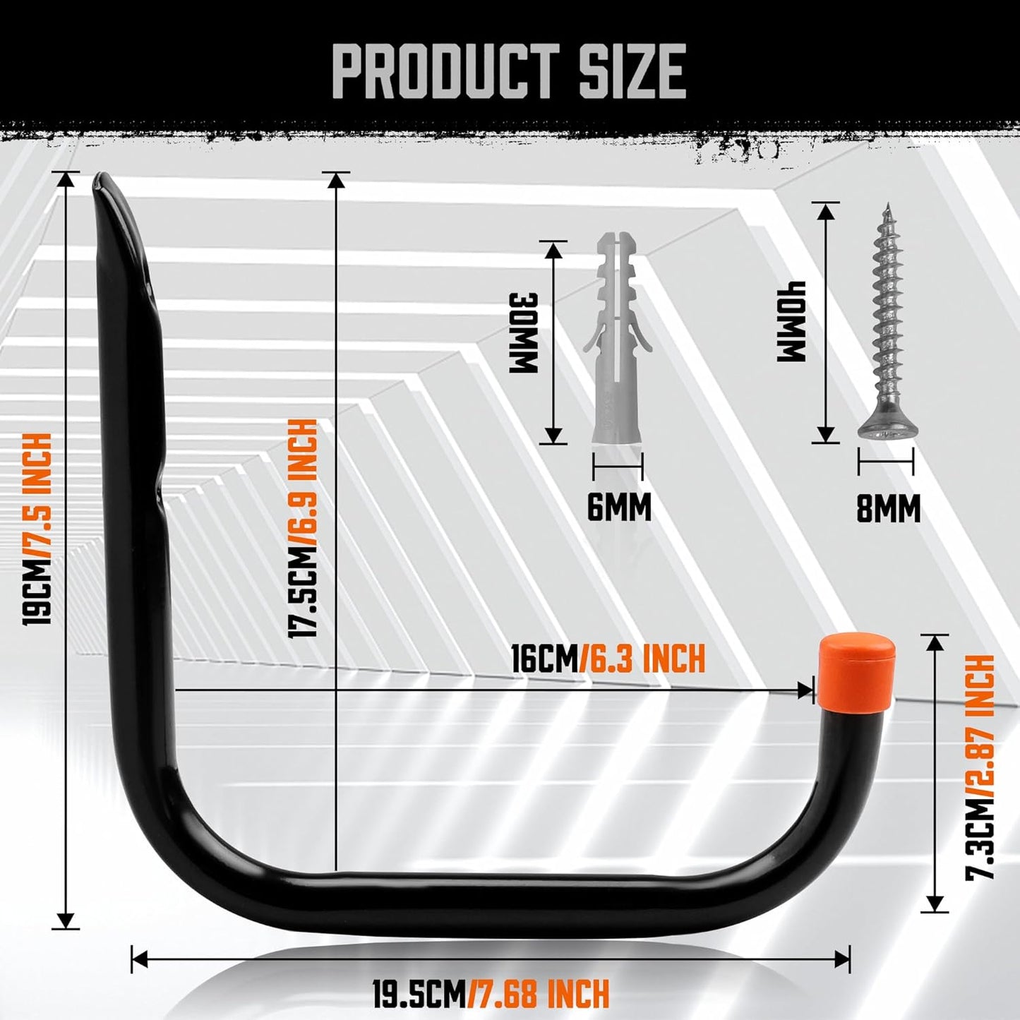 HORUSDY 6 Pack Garage Hooks, 8 inch Utility Hooks, Garage Hooks Heavy Duty Wall Hooks (Black, 8 inch)