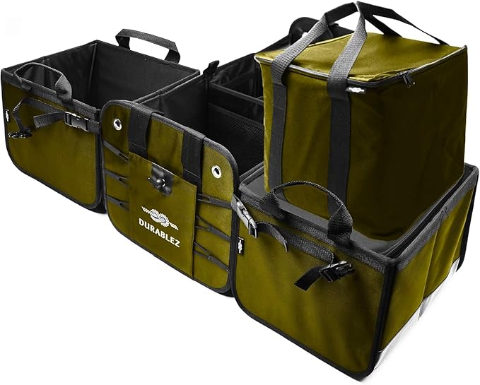 XXL+Cooler Car Trunk Organizer for SUV - Trunk Storage - Modular Configurable Detachable Collapsible - Minivan Truck Sedan Van, Green