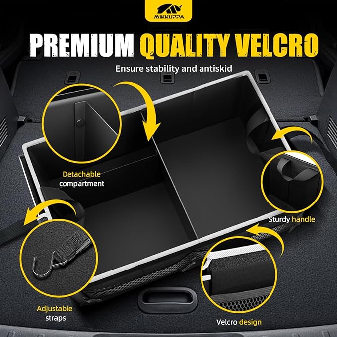 MIKKUPPA Car Trunk Organizer - 65L Collapsible Trunk Organizer with Lid, Sturdy Car Storage for SUV Auto Truck Van with Adjustable Straps and Non Slip Bottom