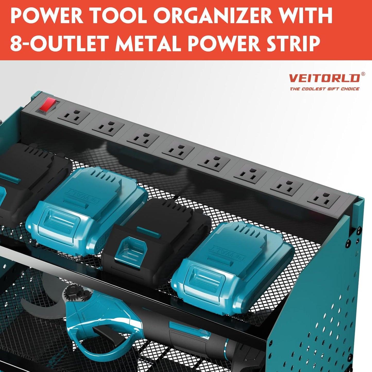 Veitorld Power Tool Organizer with Charging Station, Heavy Duty Modular Wall Mount Rack for Garage - 4 Drill Holders, Tool Storage Organizer, Christmas Birthday Gifts for Men Him Dad Husband