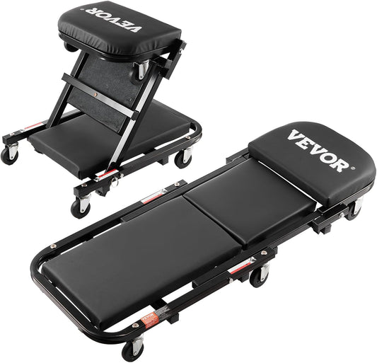 VEVOR Foldable Z Garage Creeper, 40 in, 450 lbs Load Capacity Rolling Folding Mechanic Creeper Stool, with 6 Universal Wheels Padded Seat Steel Frame, Lay Down or Sit Chair for Garage Shop or Home