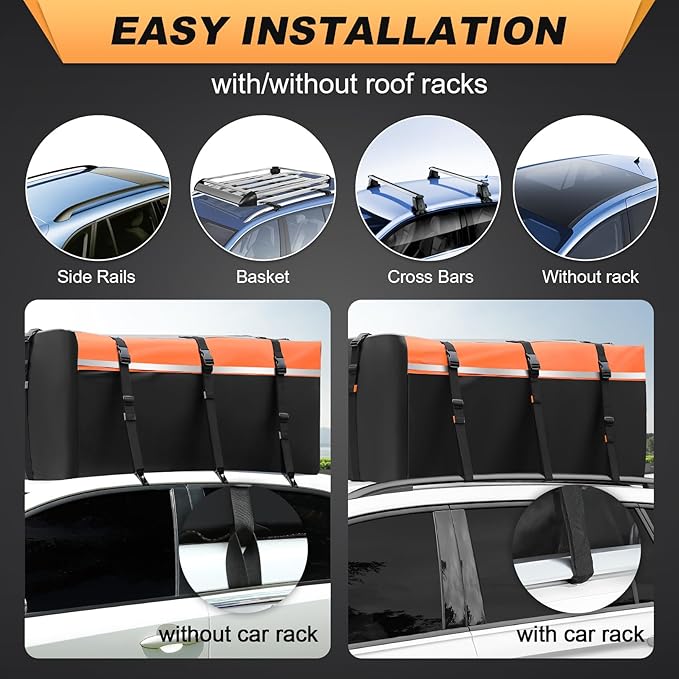 Sailnovo Rooftop Cargo Carrier 20 Cubic PVC Car Roof Cargo Carrier Waterproof Soft-Shell Includes Anti-Slip Mat, 6 Door Hooks, Car Top Carrier for Top of Vehicle with/Without Roof Rack Cross Bar
