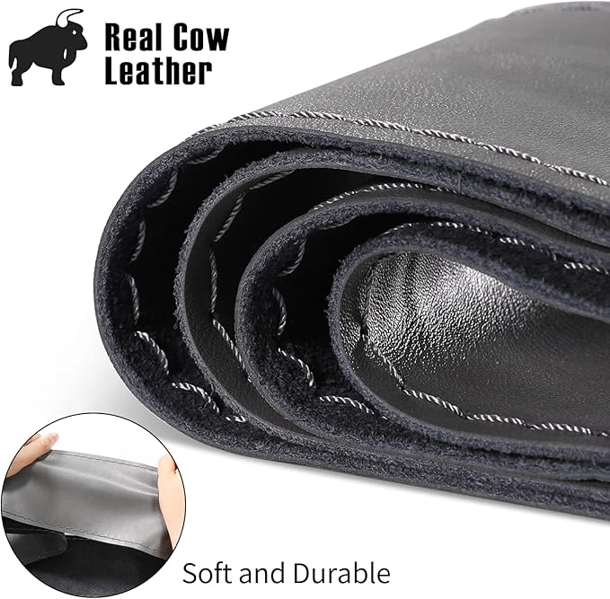 SEG Direct Genuine Leather Steering Wheel Cover, Stitch On Wrap, 15 Inch Steering Wheel Wrap for Car Truck SUV Pickup Boat, DIY Sewing with Needle Thread, Gray