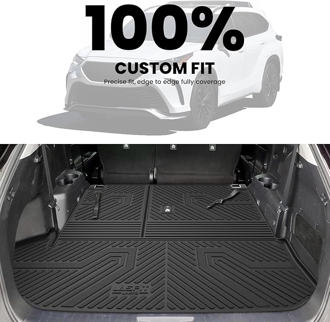 LASFIT Cargo Mat for Toyota Highlander 2025-2020 7&8 Seats(Not Fit with Subwoofer), All Weather TPE Custom Fit Cargo Liner for Highlander Accessories Rear Trunk Mat with Backrest Mat