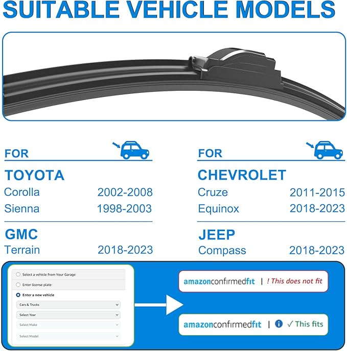 CJPPPZIW® Windshield Wipers-24 Inch+18 Inch Replacement for 2002 2003 2004 2005 2006 2007 2008 Toyota Corolla Wiper Blades for My Car,Quality Front Windshield Wiper Blades(Set of 2)