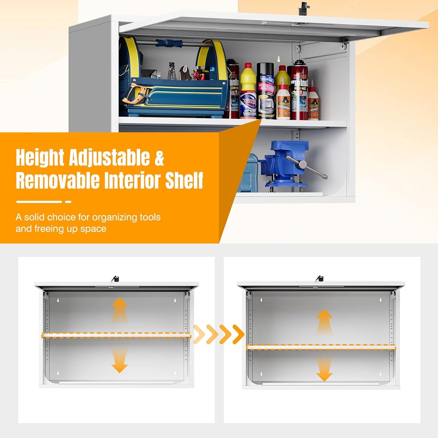 White Metal Wall Cabinet for Bathroom - Over the Toilet, Wall Mounted, Upper Storage, Garage Assembly Required