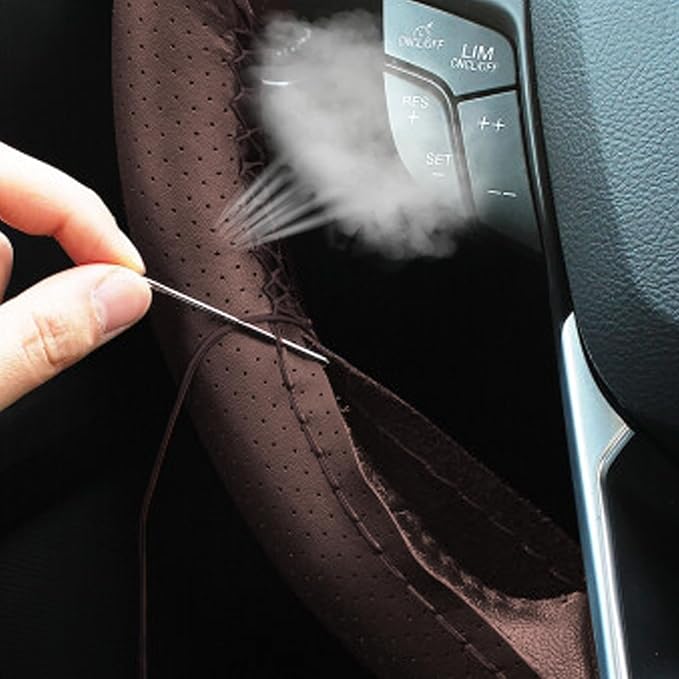 GXARTS 14.5-15-Inches Universal Steering Wheel Cover Leather Breathable Brown Coffee Color Stitch On Wrap Cover DIY Sewing Steering Wheel Protector Anti Slip Fit for Most Cars SUVs and Trucks