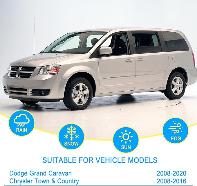 CJPPPZIW® Windshield Wipers-26"+20"+16" Replacement for 2008-2020 Dodge Grand Caravan/2008-2016 Chrysler Town&Country Premium All-Season Front and Rear Wiper Blades,Original Factory Quality(Pack of 3)