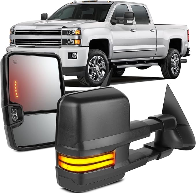 OCPTY Towing Mirrors With Power Heated Left Right Side Tow Mirrors Compatible With For Chevy Silverado Pickup New Body Style Models 2007 For Chevy For Gmc 2007-2014 With Running Lights Lights