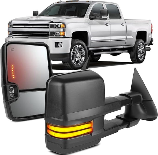 OCPTY Towing Mirrors With Power Heated Left Right Side Tow Mirrors Compatible With For Chevy Silverado Pickup New Body Style Models 2007 For Chevy For Gmc 2007-2014 With Running Lights Lights