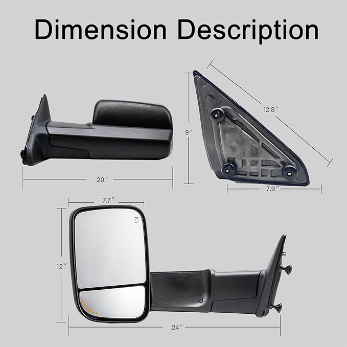 WLLW Towing Mirrors fit for 2009-2018 Dodge Ram 1500 2500 3500 Pickup with Manual Adjust Glass Manual Flip Manual Folding Black Cap