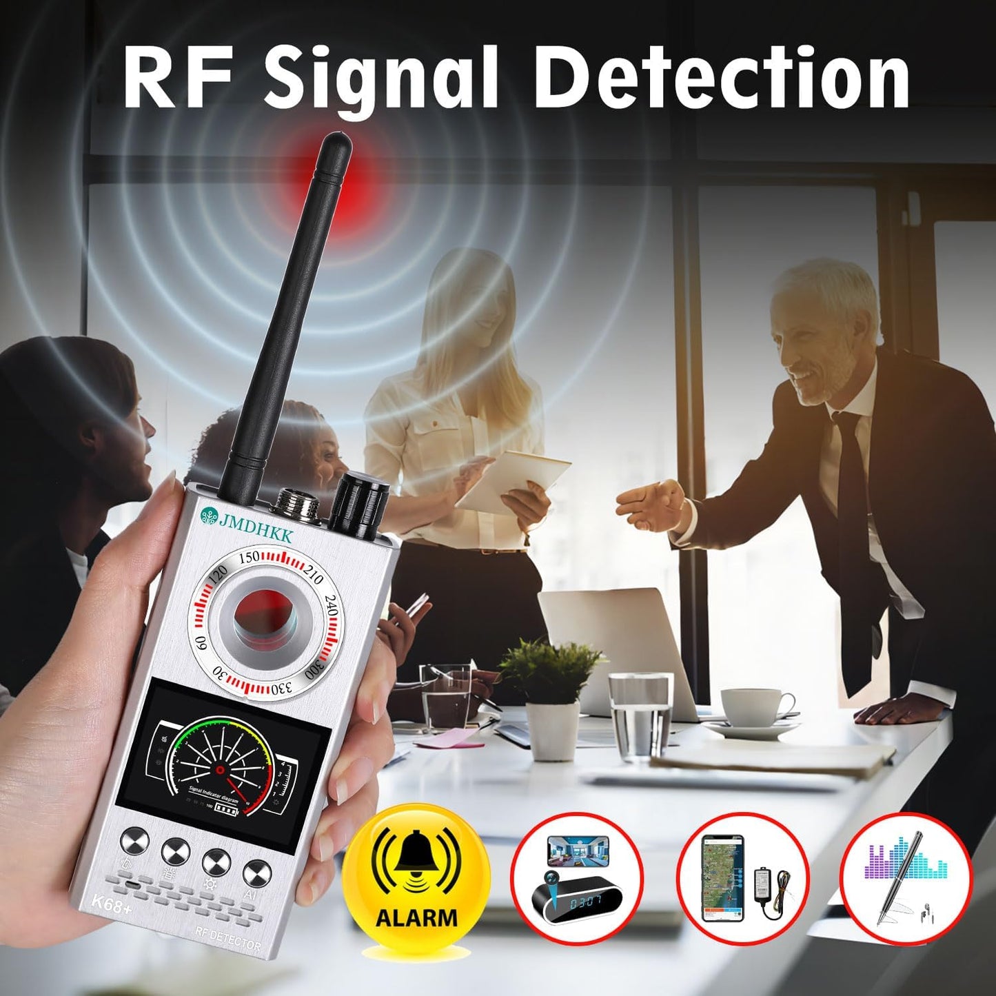 JMDHKK Hidden Camera Detector & Bug Detector – Magnetic Tracker & Wireless Signal Finder for Home, Office, Hotel, Car – Advanced Privacy Protection for Travel & Security（Silver