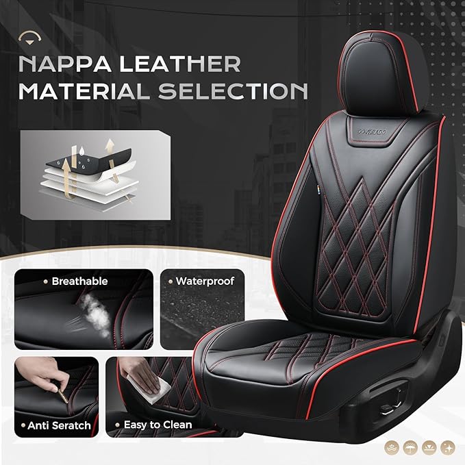 Coverado Car Seat Covers Full Set, Seat Covers for Cars, Front Seat Covers and Back Seat Cover Waterproof Leather Automotive Seat Cover, Universal Car Interior Protectors Cushion for Most Cars