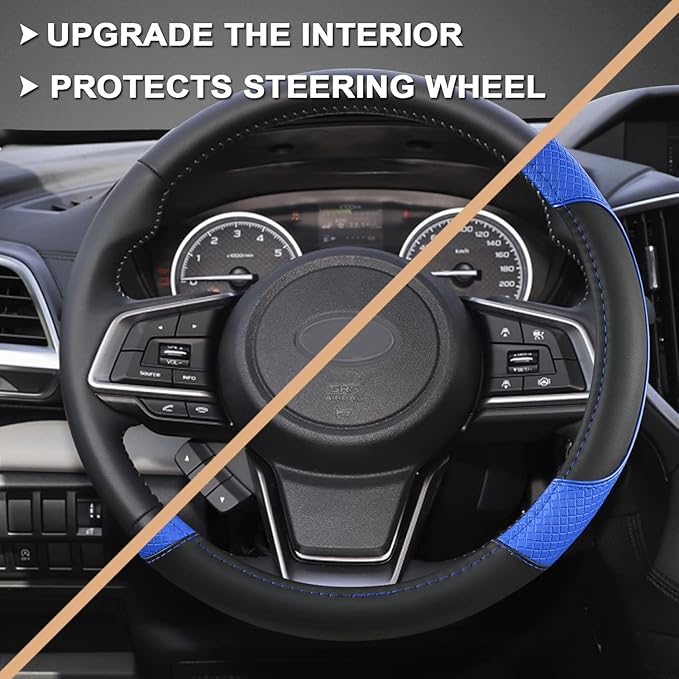 GIANT PANDA Customized Auto Steering Wheel Cover for Subaru Forester, Car Steering Wheel Cover for Subaru Outback and Crosstrek - Black+Blue
