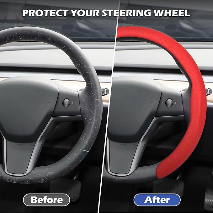 frani Nappa Leather Steering Wheel Cover, Universal 15 Inch Premium Non-Slip Steering Wheel Cover Red