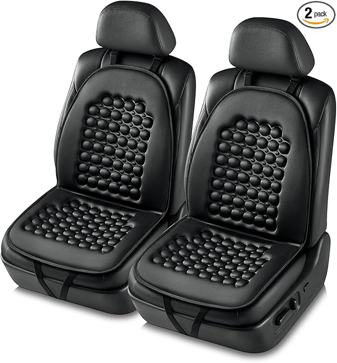 FREMONT AUTO Car Seat Cover Breathable Seat Protector- Made with Premium Polyester Fiber and Massage Magnet Bubble Cushion -Adjustable for Cars Truck SUV Vans, Airbag Compatible (Black 2PCS)