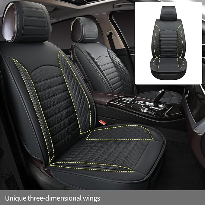 Car Seat Covers 2 PCS Front Seats, Waterproof Napa Leather Automotive Seat Protector for Cars SUV Truck Sedan, Universal Anti-Slip Car Seat Cushion Interior Accessories, Black