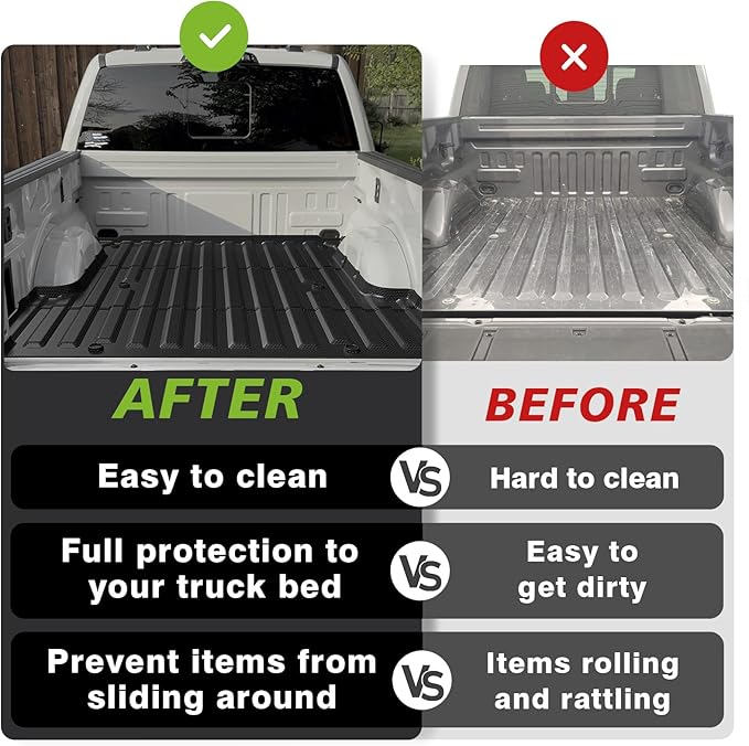 TripleAliners Truck Bed Mat Compatible with 2024 2025+ Ford F150 & Lightning Accessories 5.5FT Vehicle Flush All Weather Protection TPE Heavy Duty Pickup Cargo Mat
